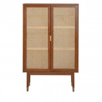 Hogarn - Buffet haut 2 portes en bois et cannage