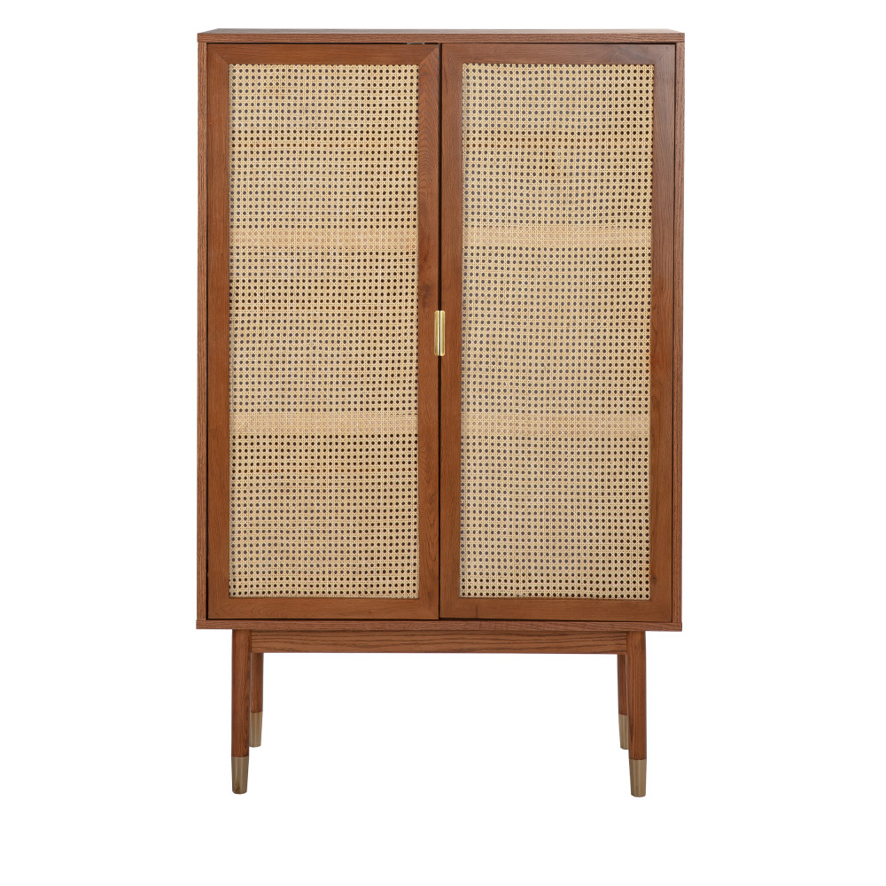 Hogarn - Armoire 2 portes en bois et cannage - Couleur - Bois foncé