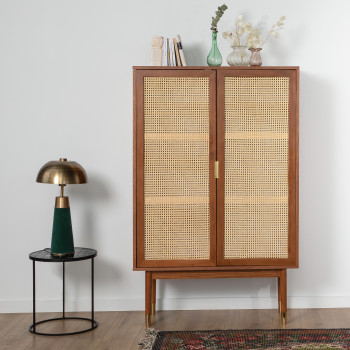 Hogarn - Buffet haut 2 portes en bois et cannage