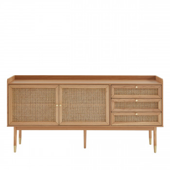 Bombong - Buffet 2 portes 2 tiroirs en bois et cannage L180cm