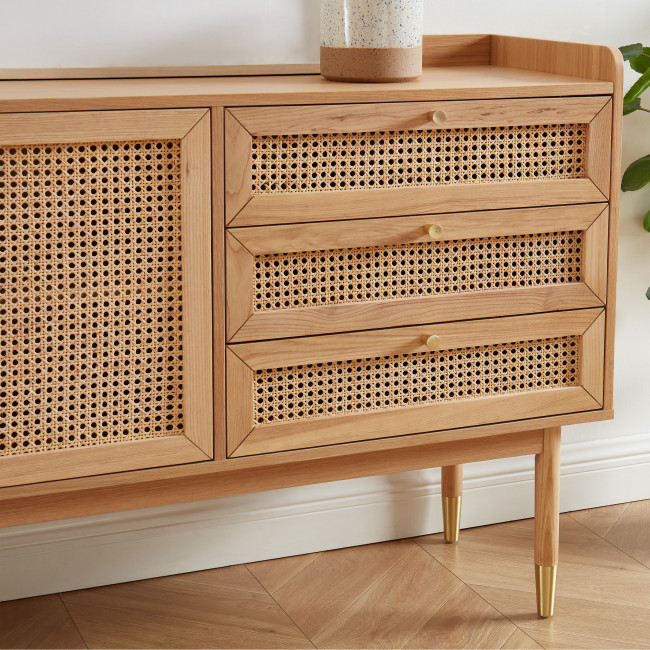 Bombong - Buffet 2 portes 2 tiroirs en bois et cannage L180cm