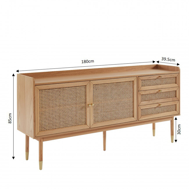 Bombong - Buffet 2 portes 2 tiroirs en bois et cannage L180cm