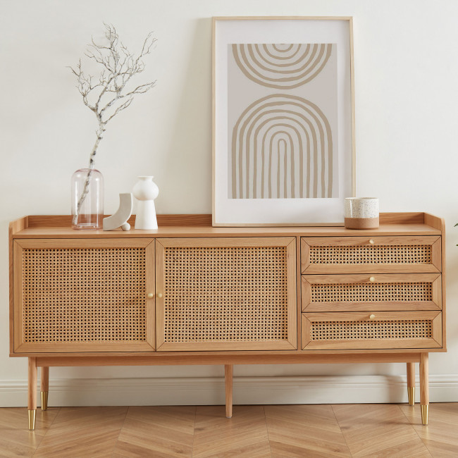 Bombong - Buffet 2 portes 2 tiroirs en bois et cannage L180cm