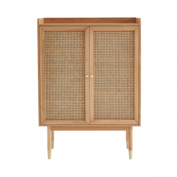 Bombong - Buffet haut 2 portes en bois et cannage L90cm