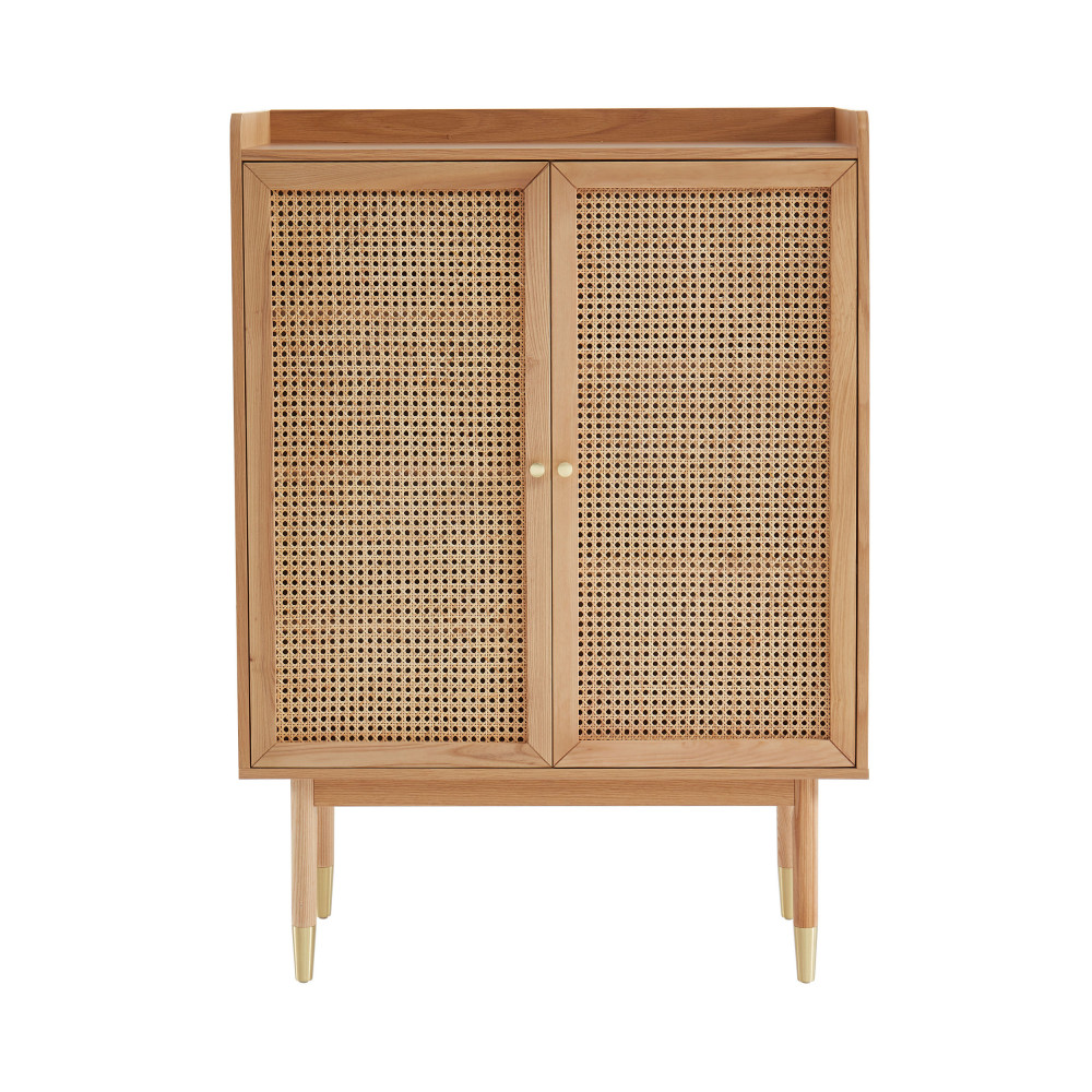 Bombong - Buffet haut 2 portes en bois et cannage L90cm - Couleur - Bois clair