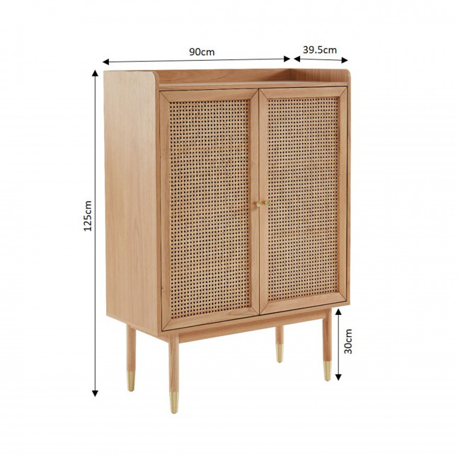 Bombong - Buffet haut 2 portes en bois et cannage L90cm