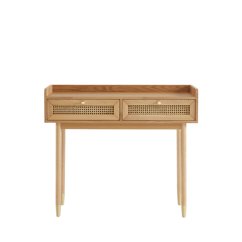 bombong - console 2 tiroirs en bois et cannage l100cm - couleur - bois clair