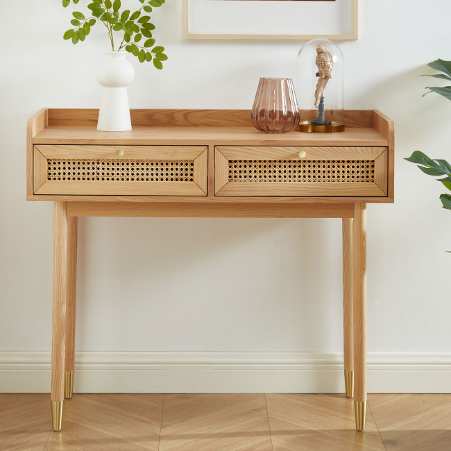 Bombong - Console 2 tiroirs en bois et cannage L100cm