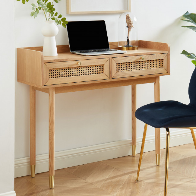 Bombong - Console 2 tiroirs en bois et cannage L100cm