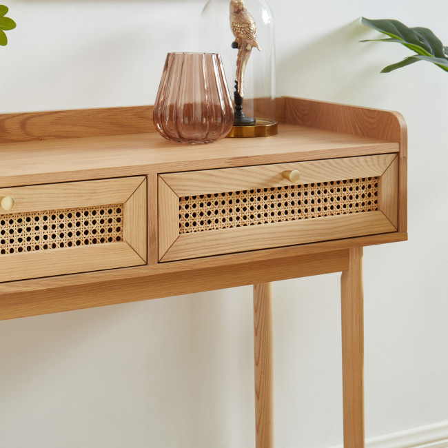 Bombong - Console 2 tiroirs en bois et cannage L100cm
