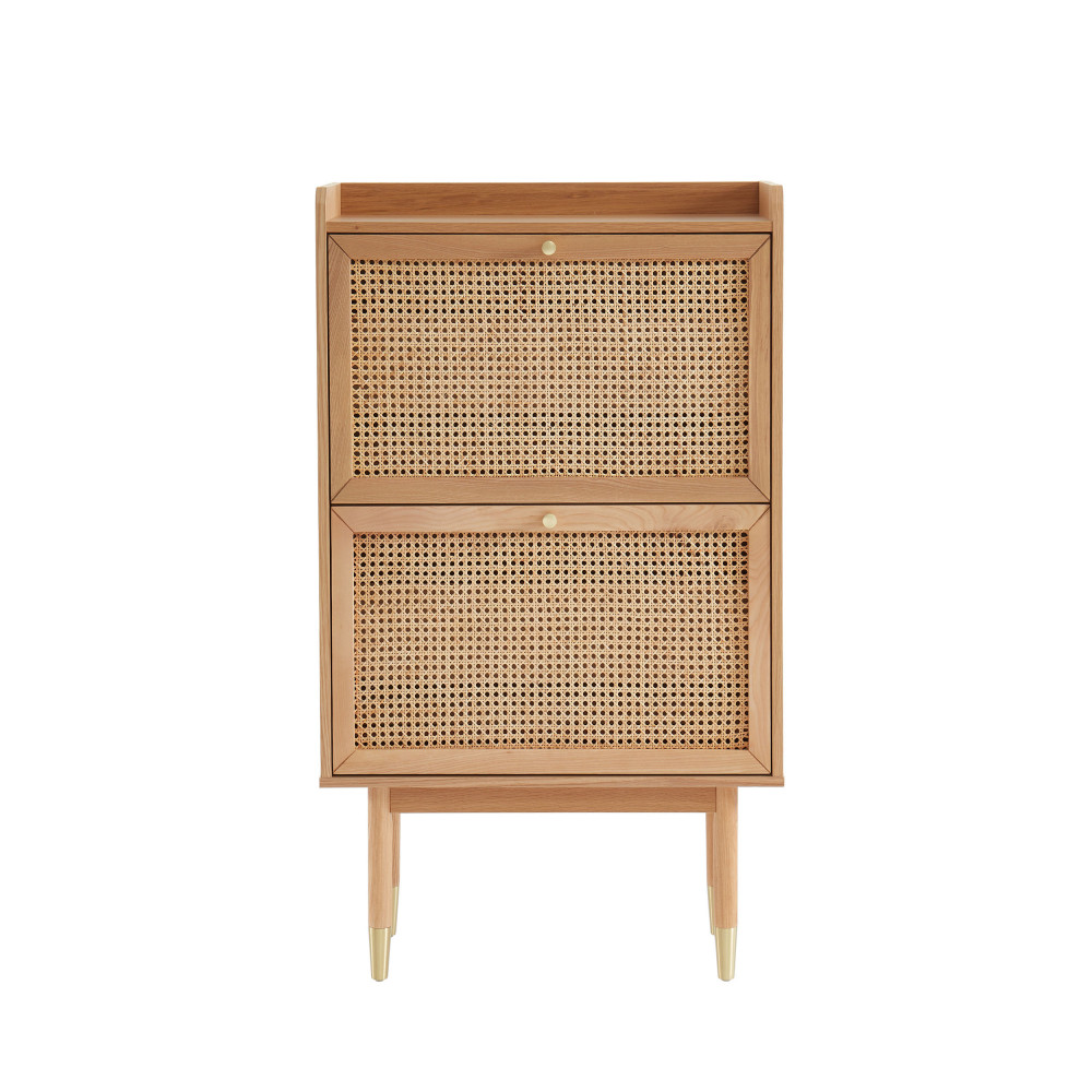 Banc d'entrée avec rangement chaussures en bois et cannage L100cm bois  clair - BOMBONG