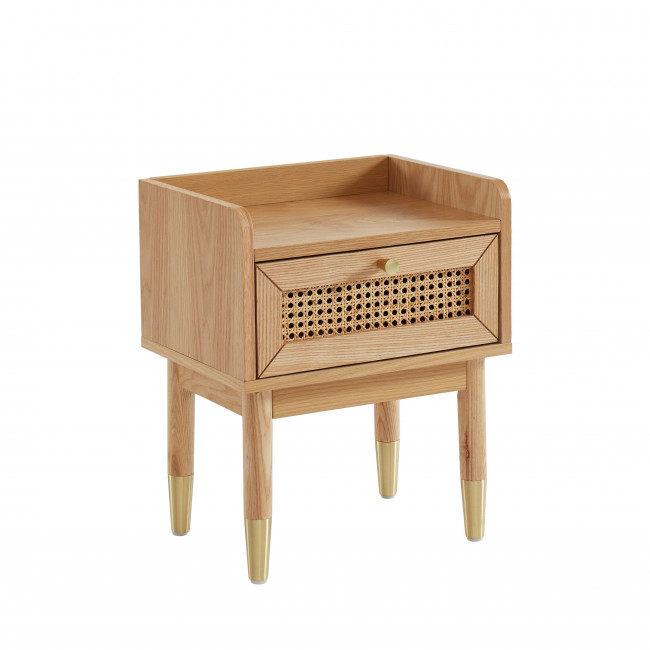 Bombong - Table de chevet 1 tiroir en bois et cannage