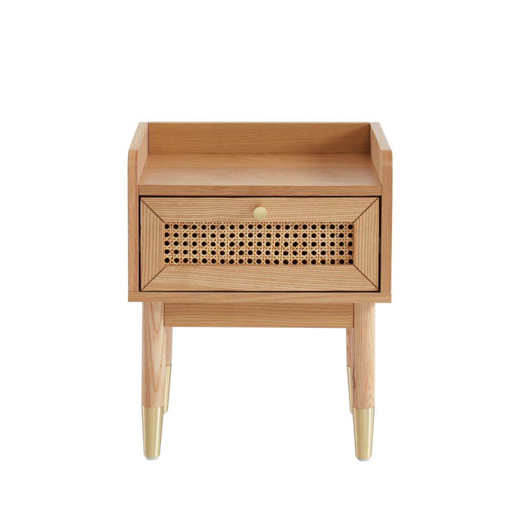 Bombong - Table de chevet 1 tiroir en bois et cannage - Couleur - Bois clair