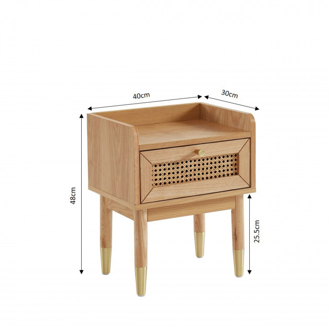 Bombong - Table de chevet 1 tiroir en bois et cannage