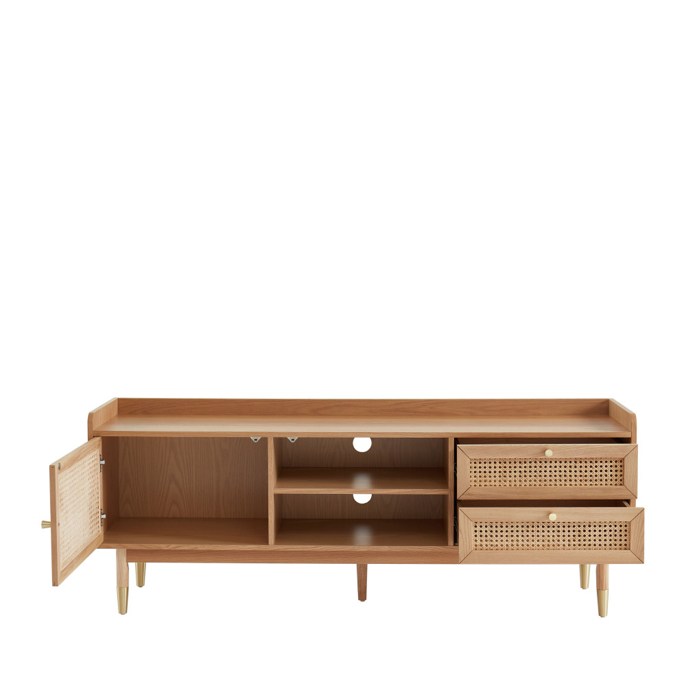 Meuble TV 1 porte 2 tiroirs en bois et cannage L160cm - BOMBONG