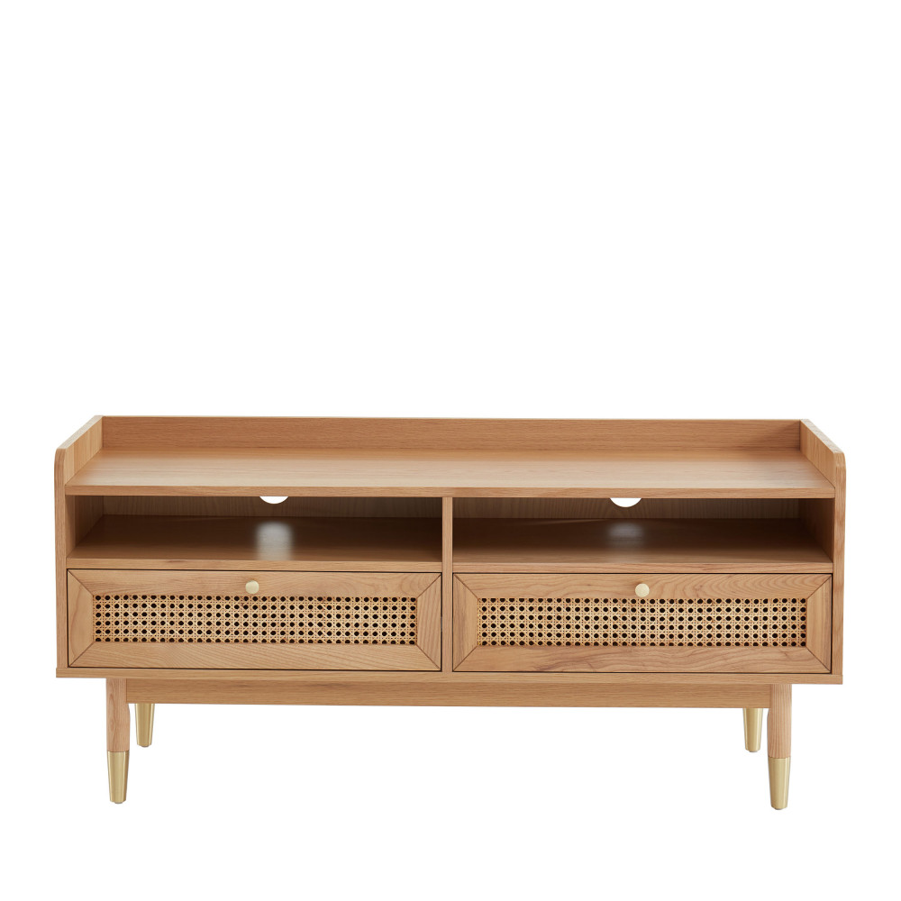 Bombong - Meuble TV 2 tiroirs en bois et cannage L120cm - Couleur - Bois clair