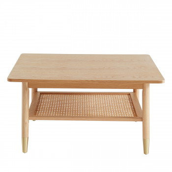 Bombong - Table basse carrée en bois et cannage 80x80cm