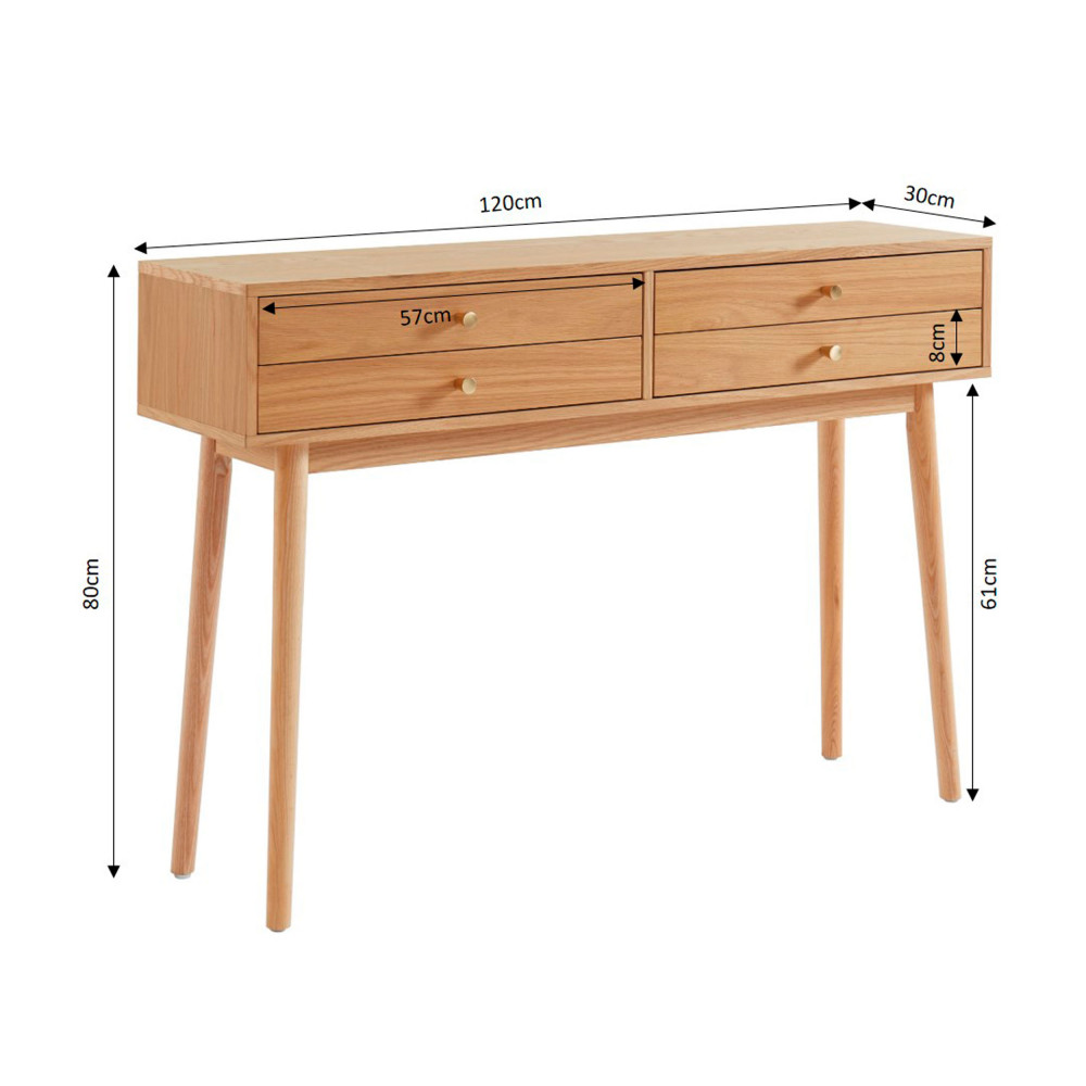 Bureau console avec 4 tiroirs collection DOUGLAS coloris blanc et doré