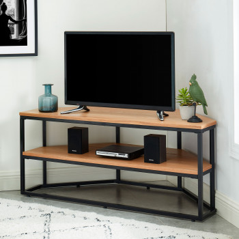 Meuble TV angle en pin massif et métal - bois clair - END
