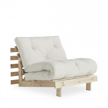 Roots - Fauteuil convertible 90x200 cm en bois naturel et tissu