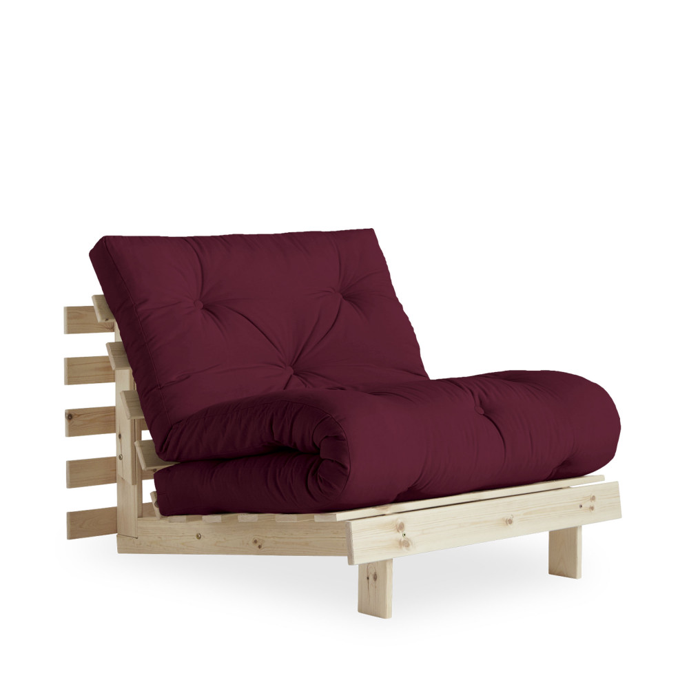 roots - fauteuil convertible 90x200cm en bois naturel et tissu - couleur - bordeaux