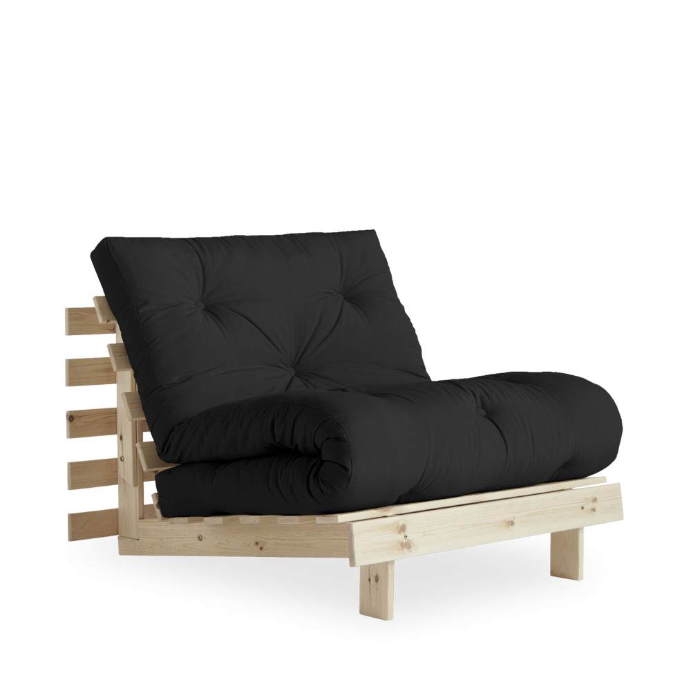 Roots - Fauteuil convertible 90x200cm en bois naturel et tissu - Couleur - Gris foncé