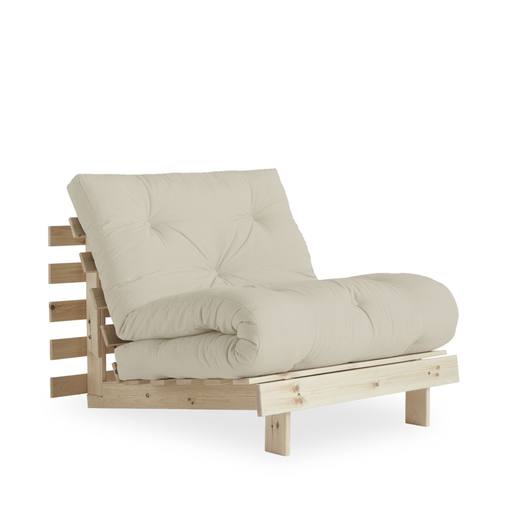 Roots - Fauteuil convertible 90x200cm en bois naturel et tissu - Couleur - Beige