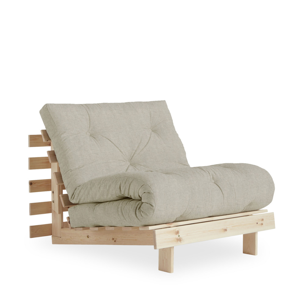 Roots - Fauteuil convertible 90x200cm en bois naturel et tissu - Couleur - Lin