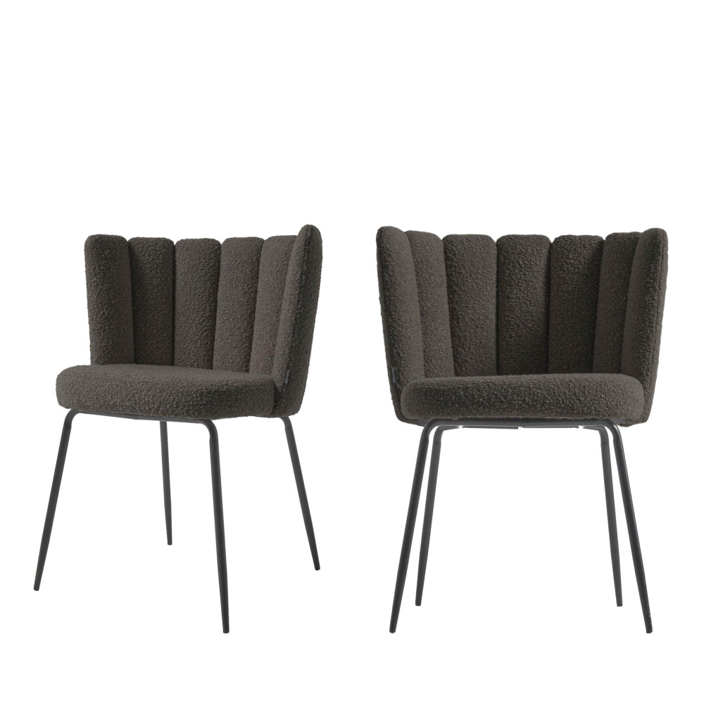 Aniela - Lot de 2 chaises coquillages en tissu bouclette - Couleur - Noir
