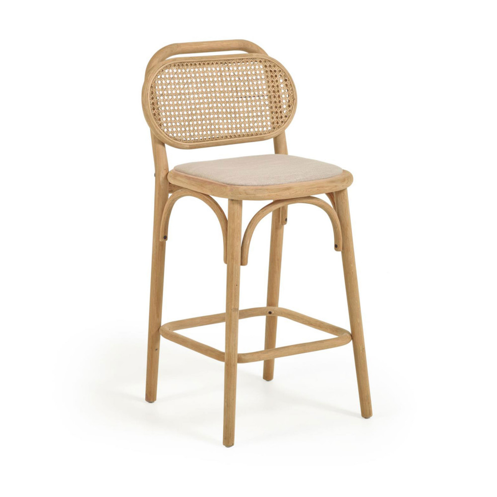 doriane - lot de 2 tabourets de bar en chêne et rotin - couleur - bois clair