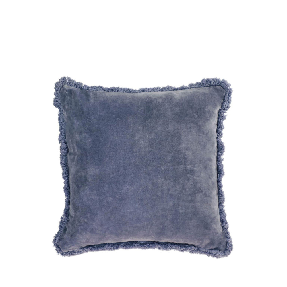 Cedella - Housse de coussin carrée en velours à franges 45x45cm - Couleur - Bleu