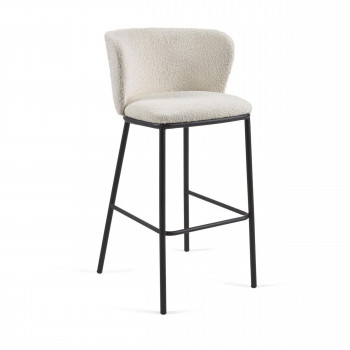 CISELIA - 2 tabourets de bar en tissu bouclette et métal H75cm