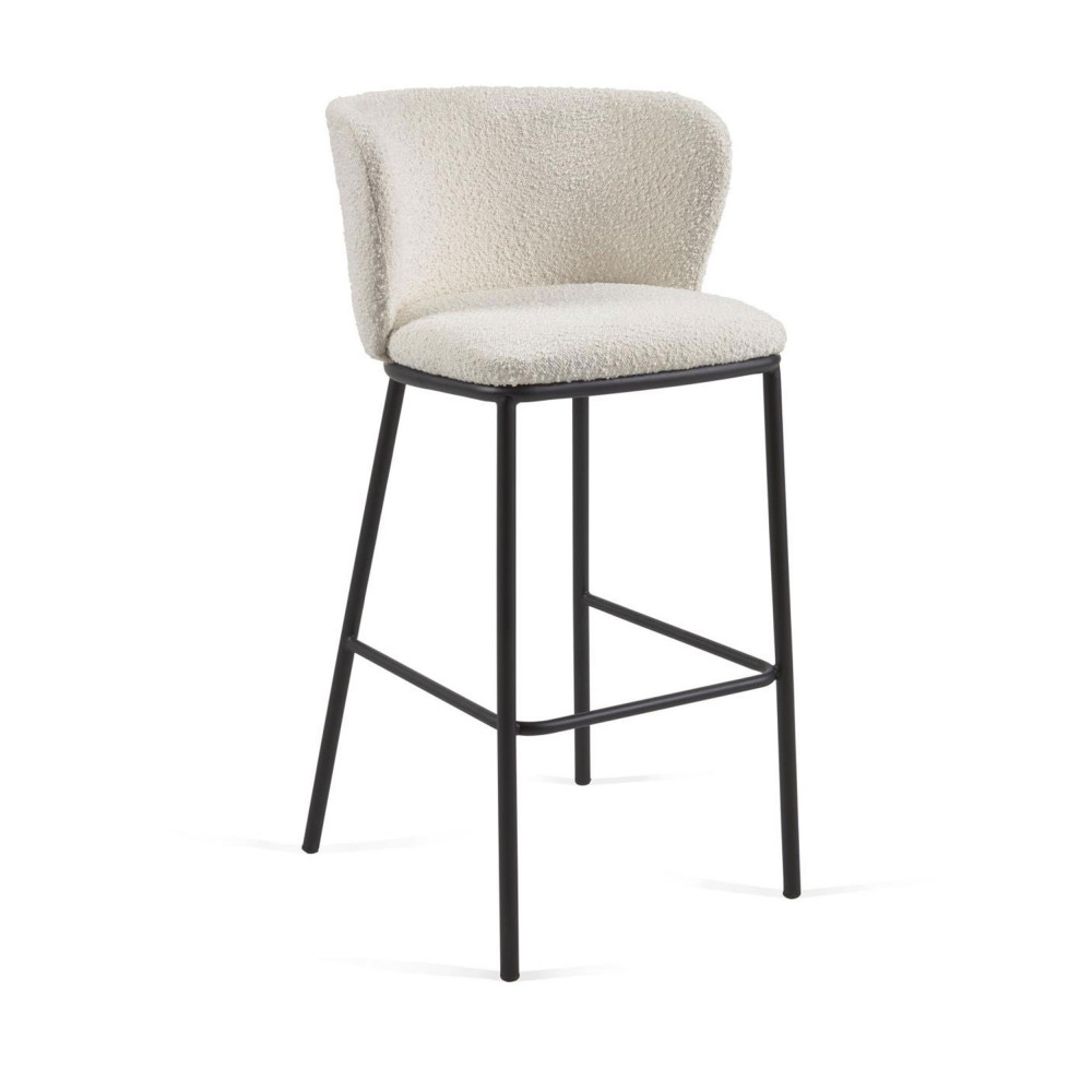 ciselia - lot de 2 tabourets de bar en tissu bouclette et métal h75cm - couleur - blanc