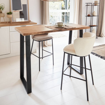 CISELIA - 2 tabourets de bar en tissu bouclette et métal H75cm