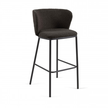 CISELIA - 2 tabourets de bar en tissu bouclette et métal H75cm