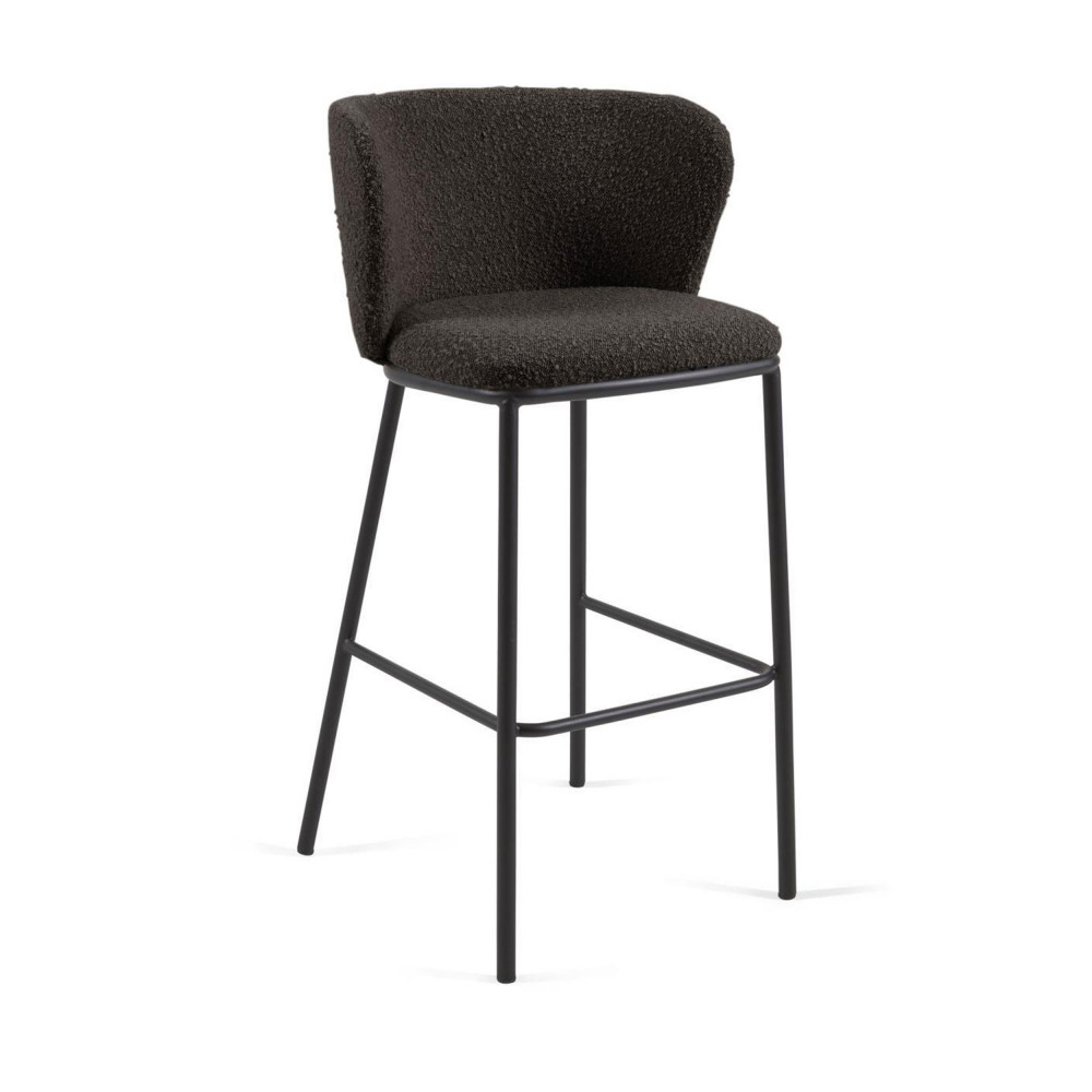 ciselia - lot de 2 tabourets de bar en tissu bouclette et métal h75cm - couleur - noir