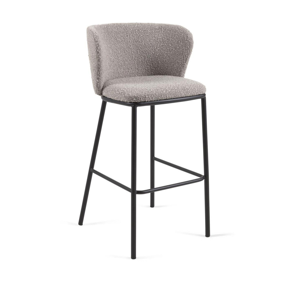 ciselia - lot de 2 tabourets de bar en tissu bouclette et métal h75cm - couleur - gris clair