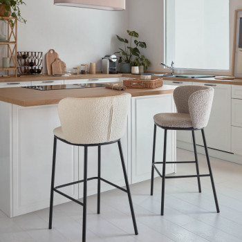 CISELIA - 2 tabourets de bar en tissu bouclette et métal H75cm