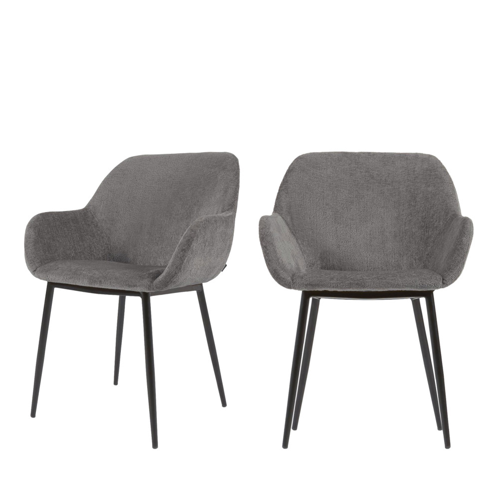 Konna - Lot de 4 fauteuils de table en chenille et métal - Couleur - Gris foncé