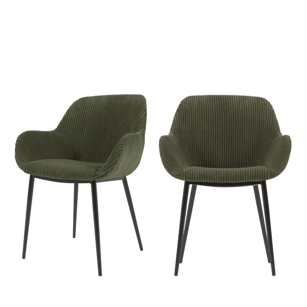 Konna - Lot de 4 fauteuils de table en velours grosses côtes et métal - Couleur - Vert forêt