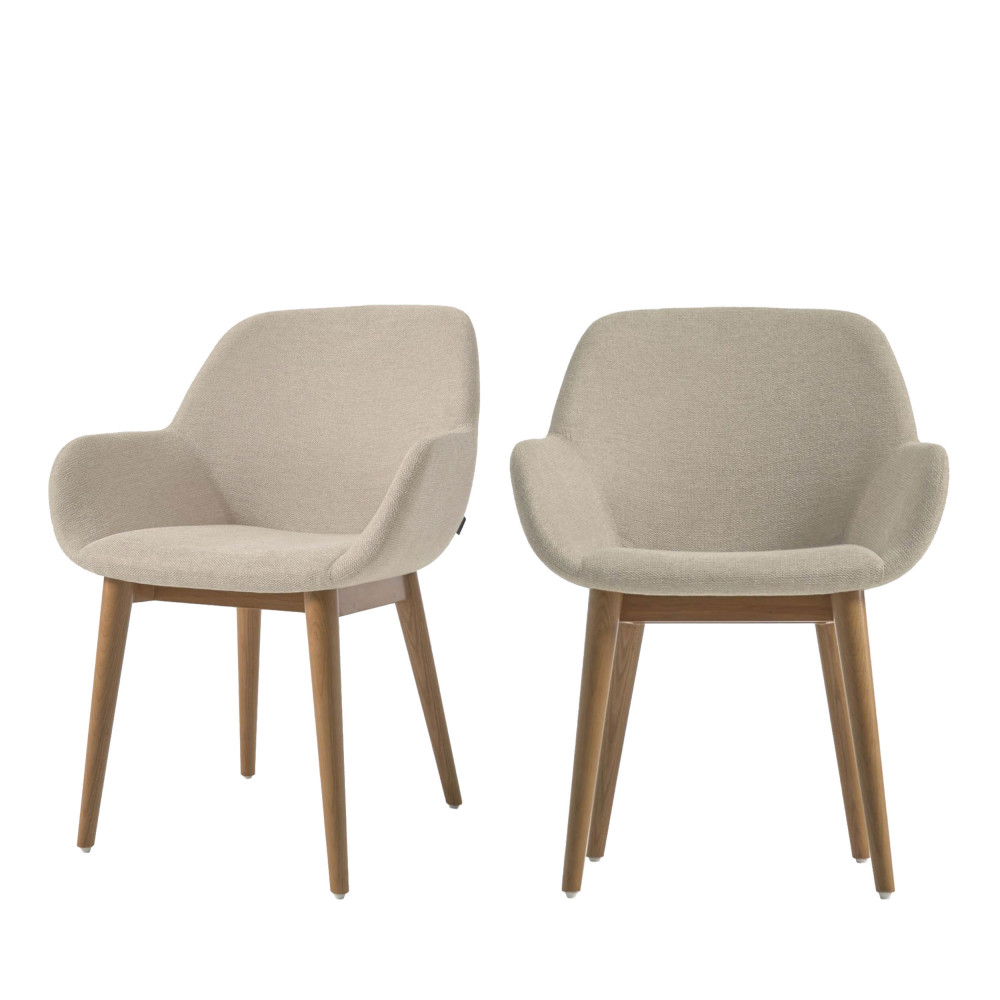 Konna - Lot de 4 fauteuils de table en tissu et bois - Couleur - Beige