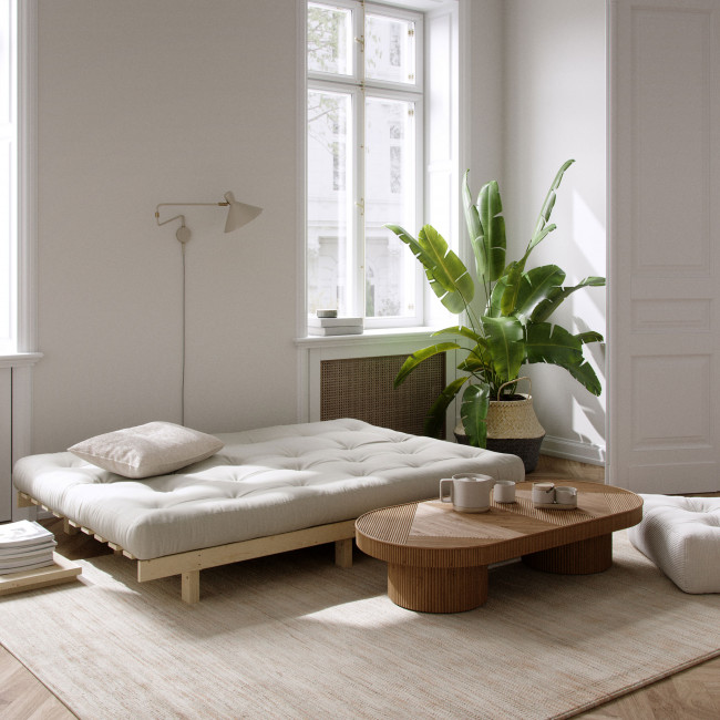 Lean – Canapé convertible en bois naturel et tissu