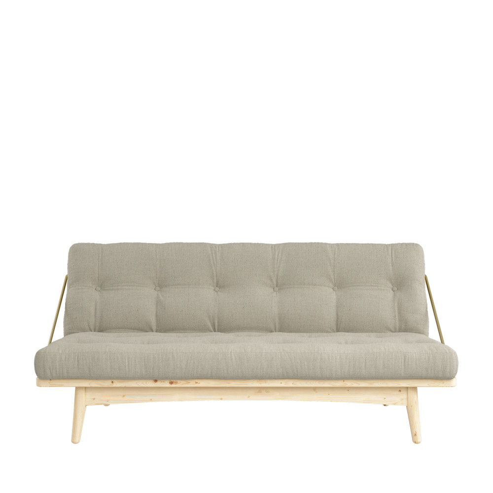 Folk - Canapé convertible en bois naturel et tissu - Couleur - Lin