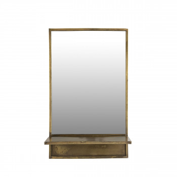 Feyza - Miroir rectangulaire en laiton avec étagère