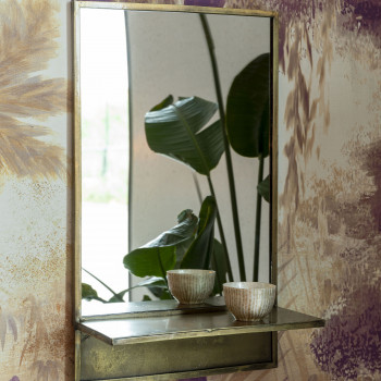 Feyza - Miroir rectangulaire en laiton avec étagère