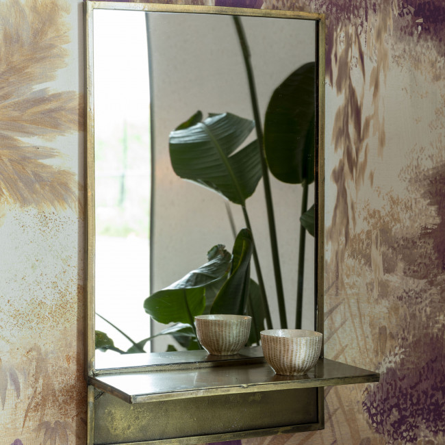 Feyza - Miroir rectangulaire en laiton avec étagère