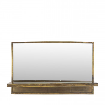 Feyza - Miroir rectangle en laiton avec étagère