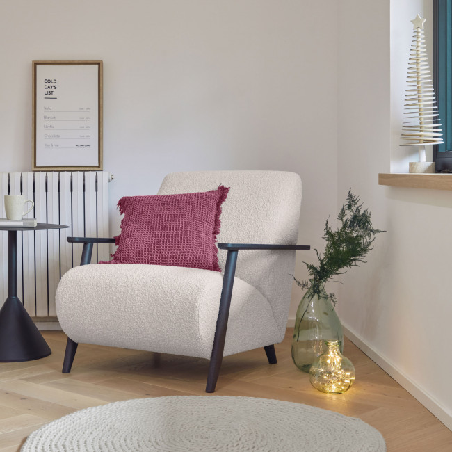 Meghan - Fauteuil en bouclette et bois
