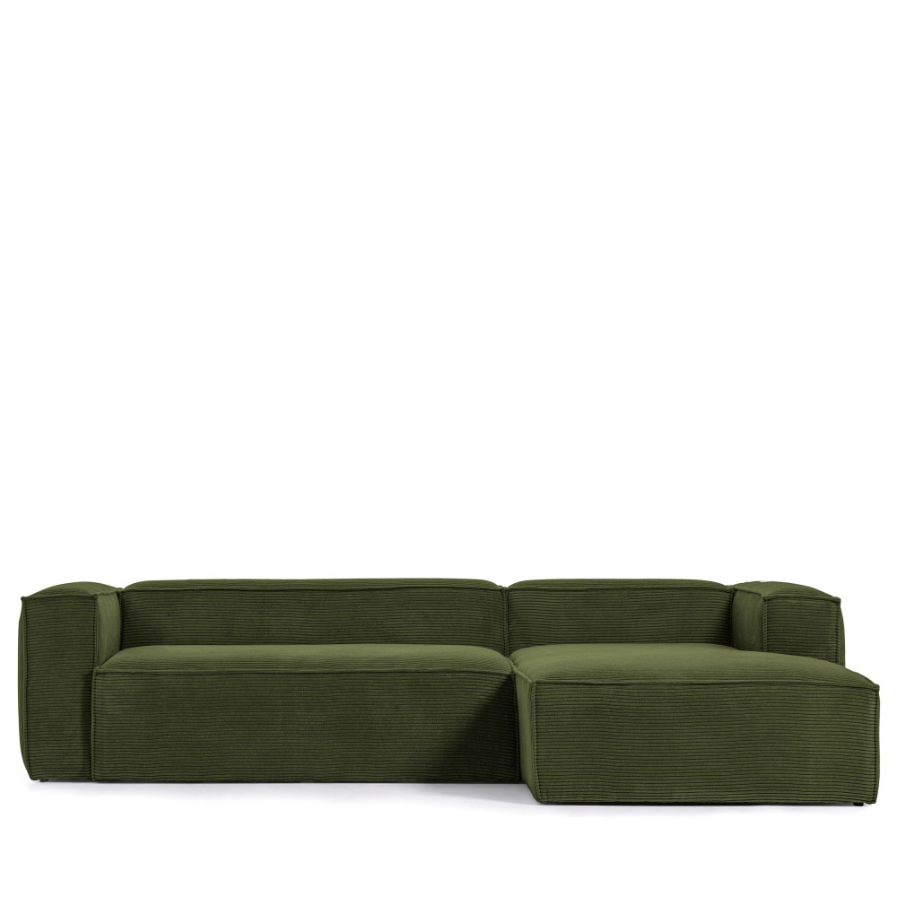 blok - canapé d'angle 3 places en velours avec méridienne droite - couleur - vert kaki