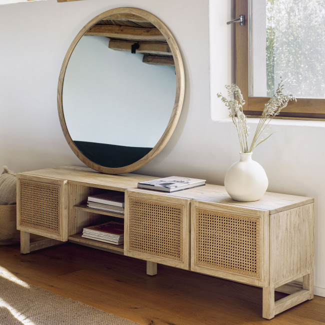 Rexit  - Meuble TV 3 portes en bois et rotin L180cm